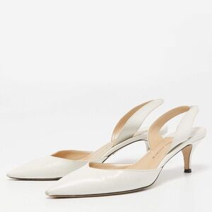 Women's White Slingback Kitten Heel Pumps